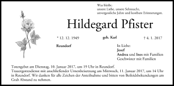 Anzeige von Hildegard Pfister von MGO