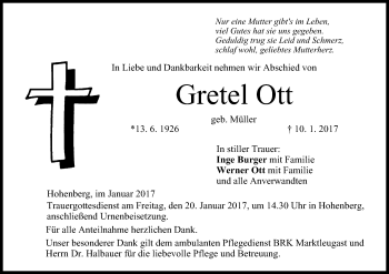 Anzeige von Gretel Ott von MGO