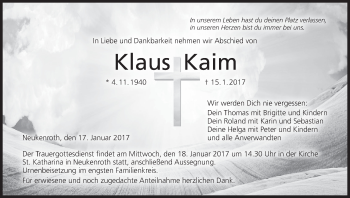 Anzeige von Klaus Kaim von MGO