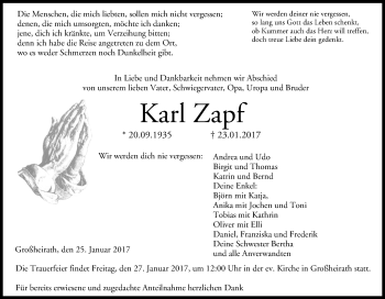 Anzeige von Karl Zapf von MGO