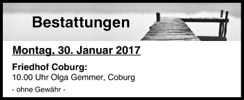 Anzeige von Bestattungen vom 30.01.2017 von MGO