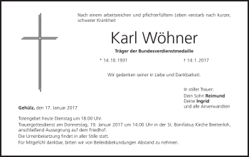 Anzeige von Karl Wöhner von MGO