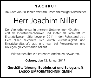 Anzeige von Joachim Niller von MGO
