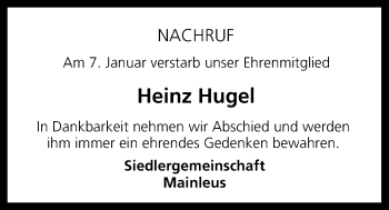 Anzeige von Heinz Hugel von MGO