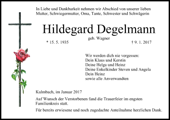 Anzeige von Hildegard Degelmann von MGO