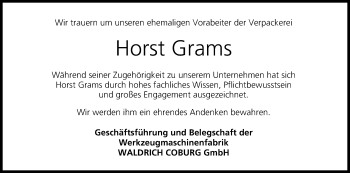 Anzeige von Horst Grams von MGO