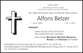 Anzeige von Alfons Belzer von MGO