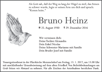 Anzeige von Bruno Heinz von MGO