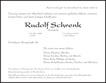 Anzeige von Rudolf Schrenk von MGO