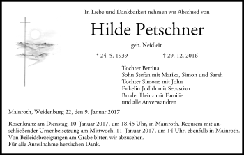 Anzeige von Hilde Petschner von MGO