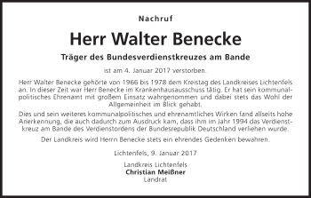 Anzeige von Walter Benecke von MGO
