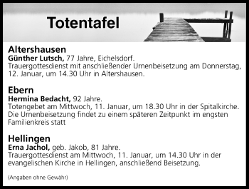 Anzeige von Totentafel vom 11.01.2017 von MGO