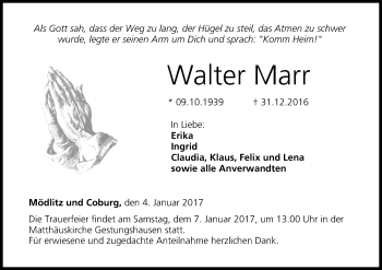 Anzeige von Walter Marr von MGO
