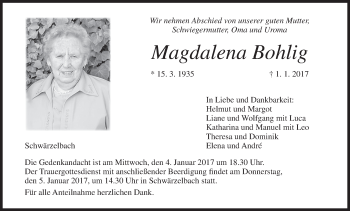 Anzeige von Magdalena Bohlig von MGO