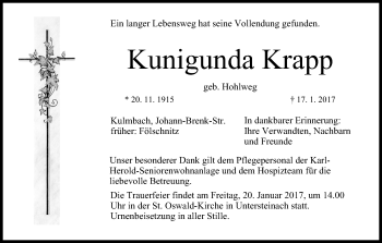 Anzeige von Kunigunda Krapp von MGO