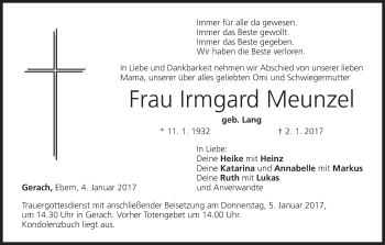 Anzeige von Irmgard Meunzel von MGO