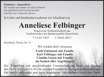 Anzeige von Anneliese Felbinger von MGO
