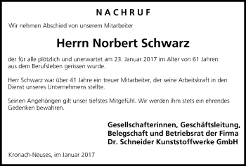 Anzeige von Norbert Schwarz von MGO