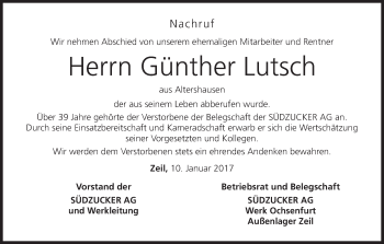 Anzeige von Günther Lutsch von MGO