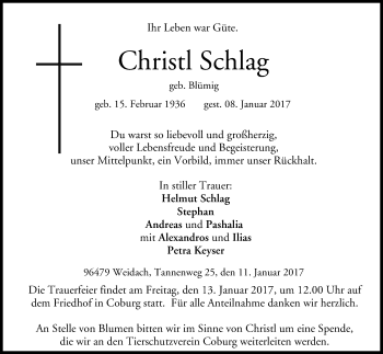 Anzeige von Christl Schlag von MGO