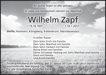 Anzeige von Wilhelm Zapf von MGO