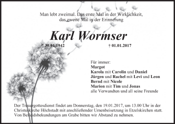Anzeige von Karl Wormser von MGO