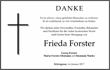 Anzeige von Frieda Forster von MGO