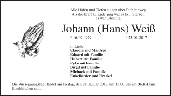 Anzeige von Johann Hans Weiß von MGO