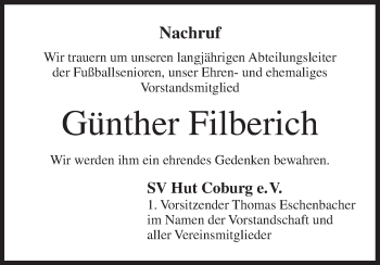 Anzeige von Günther Filberich von MGO