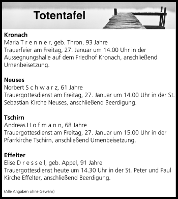 Anzeige von Totentafel vom 26.01.2017 von MGO