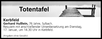 Anzeige von Totentafel vom 14.01.2017 von MGO