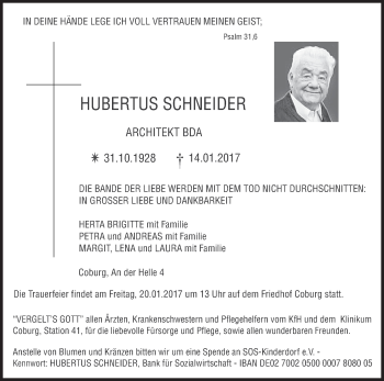 Anzeige von Hubertus Schneider von MGO
