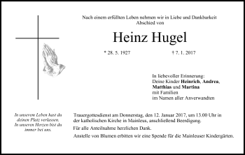 Anzeige von Heinz Hugel von MGO
