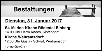 Anzeige von Bestattungen vom 31.01.2017 von MGO