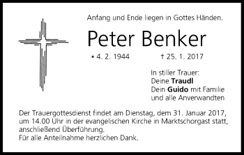 Anzeige von Peter Benker von MGO