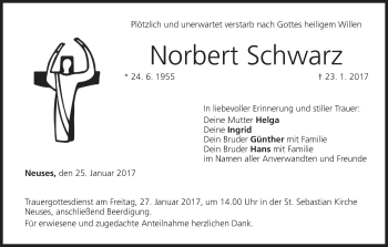 Anzeige von Norbert Schwarz von MGO
