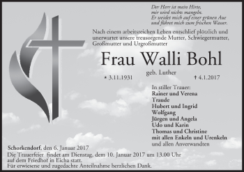 Anzeige von Walli Bohl von MGO