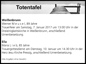 Anzeige von Totentafel vom 06.01.2017 von MGO