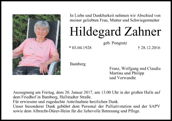 Anzeige von Hildegard Zahner von MGO