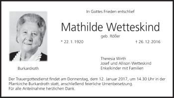 Anzeige von Mathilde Wetteskind von MGO