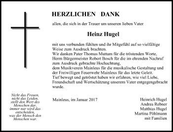 Anzeige von Heinz Hugel von MGO