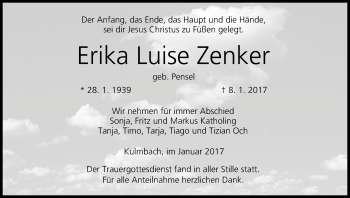 Anzeige von Erika Luise Zenker von MGO