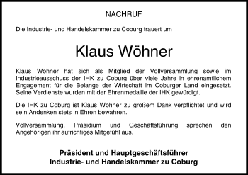 Anzeige von Klaus Wöhner von MGO