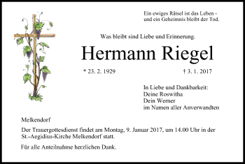 Anzeige von Hermann Riegel von MGO