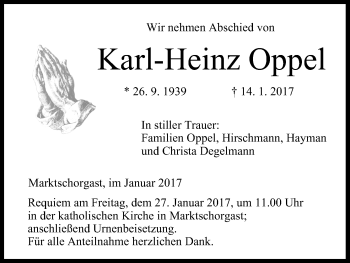 Anzeige von Karl-Heinz Oppel von MGO