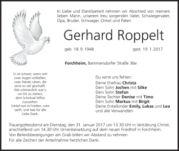 Anzeige von Gerhard Roppelt von MGO