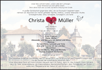 Anzeige von Christa Müller von MGO