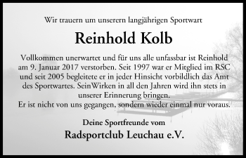 Anzeige von Reinhold Kolb von MGO