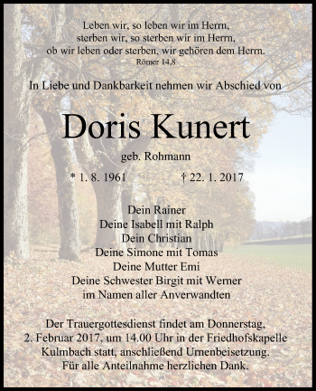 Anzeige von Doris Kunert von MGO