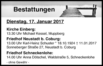 Anzeige von Bestattungen vom 17.01.2017 von MGO